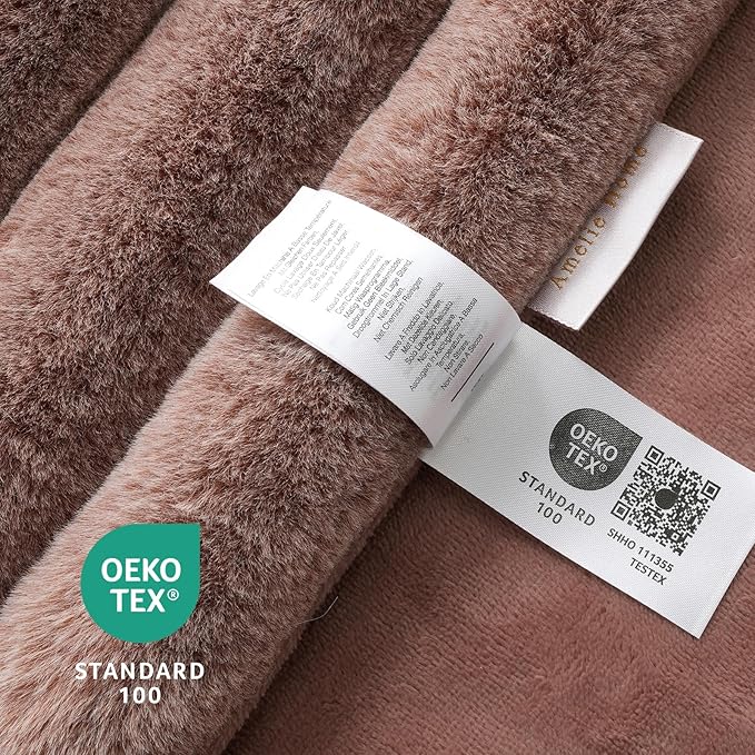 Amélie Home Faux Fur Throw Blanket for Couch, Ultra Cozy Fuzzy Fluffy Fur Luxurious Soft Striped Plush Gift Blankets for Family Sofa Chair Bed Living Room Bedroom, 60"x80", Ionic Fox Brown-Ruum Studio Home