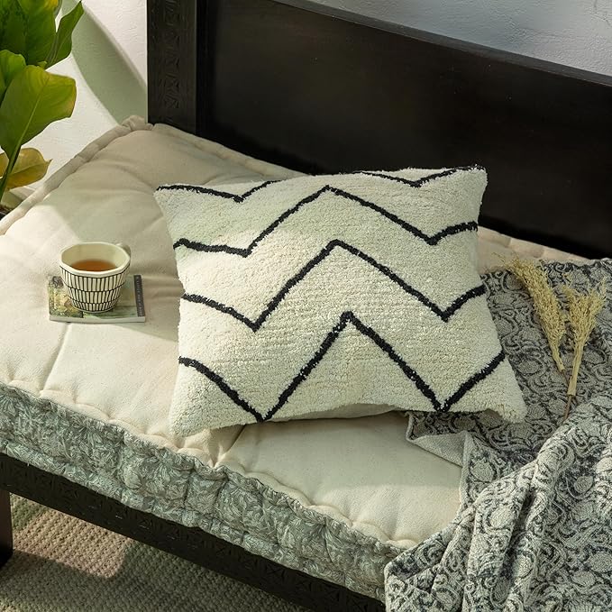 Tufted Boho Pillow Covers 18X18 Inch Throw Pillow Covers Decorative Cushion Cover Exquisitely Crafted with Hand-Finished Tuft Farmhouse Pillow Case for Couch Sofa Bed Living Room Bedroom-Ruum Studio Home