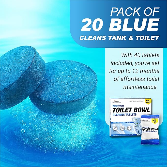 Automatic Toilet Bowl Cleaner Tablets – 20 Tabs - Blue Gel Toilet Tank Cleaners, Hard Water Ring Remover, Septic-Safe Heavy-Duty Stain & Smell Eliminator, Toilet Cleaning & Deodorizer-Ruum Studio Home