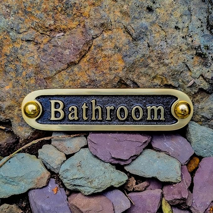 Bathroom Brass Door Sign. Traditional Style Home Décor Wall Plaque Handmade By The Metal Foundry UK.-Ruum Studio Home
