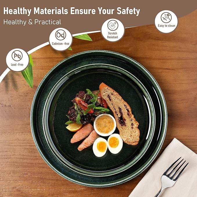 GBHOME Ceramic Dinnerware Sets for 6, 18 Pieces Stoneware Plates and Bowls Sets, Reactive Glaze Dishes -Scratch Resistant, Dishwasher&Microwave Safe, Earth Green-Ruum Studio Home
