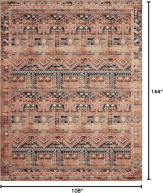 Loloi Layla Collection LAY-14 Mocha/Blush 9'-0" x 12'-0" .13" Thick Area Rug, Soft, Durable, Vintage Inspired, Distressed, Low Pile, Non-Shedding, Easy Clean, Printed, Living Room Rug-Ruum Studio Home