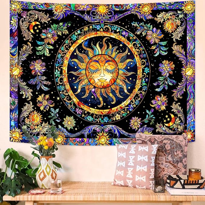 Lunerfex Sun Tapestry Stained Glass Tapestry Wall Decor Tapestries for Bedroom Boho Tapestries Wall Hanging for Bedroom Living Room Glass-Sun-01 60"x80"-Ruum Studio Home