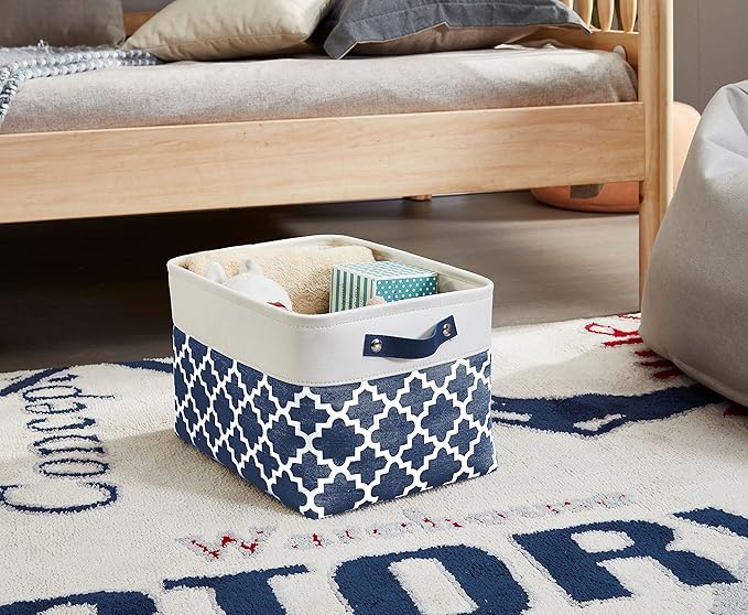 DECOMOMO Blue Storage Bins Fabric Storage Baskets for Shelves, Linen Closet Organization Toys Nursery (Blue Patterns, Large - 3 Pack)-Ruum Studio Home