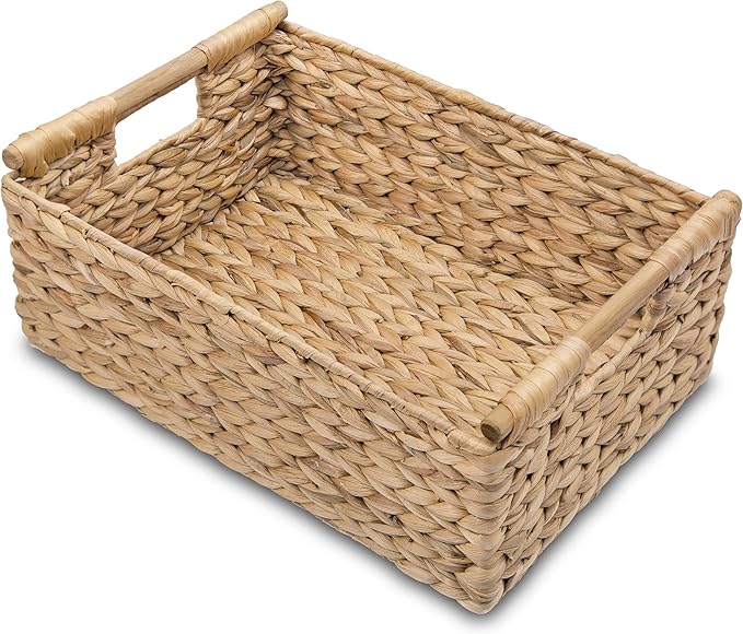 VATIMA Hyacinth Large Wicker Basket 15.5x10.8x6.2" - Rectangular, Wooden Handles, Shelf Organizer-Ruum Studio Home