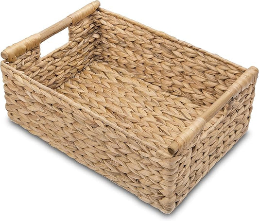 VATIMA Hyacinth Large Wicker Basket 15.5x10.8x6.2" - Rectangular, Wooden Handles, Shelf Organizer-Ruum Studio Home