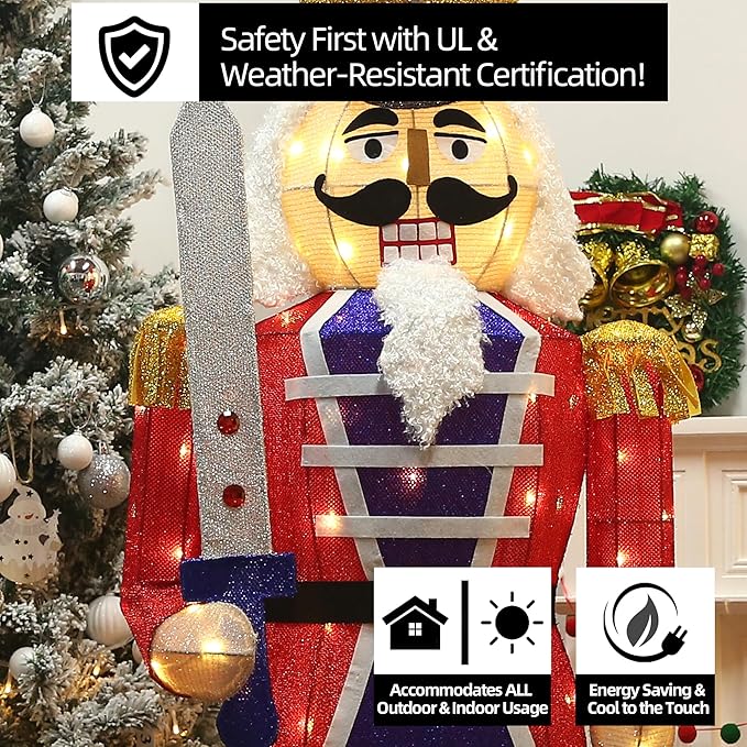 61Inch Nutcracker Christmas Decor Outdoor with LEDs 5 Feet Lighted Large Nutcracker Lighted Christmas Decorations Outdoor with Stakes & Zip Ties for Xmas Yard, Porch, Lawn-Ruum Studio Home