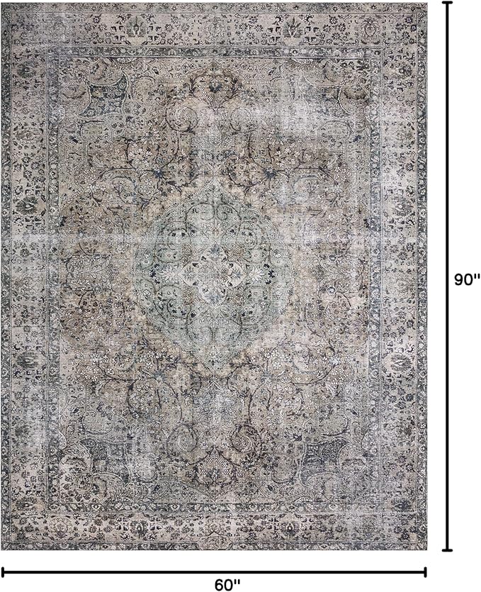 Loloi Layla Collection LAY-06 Taupe/Stone 5'-0" x 7'-6" .13" Thick Area Rug, Soft, Durable, Vintage Inspired, Distressed, Low Pile, Non-Shedding, Easy Clean, Printed, Living Room Rug-Ruum Studio Home