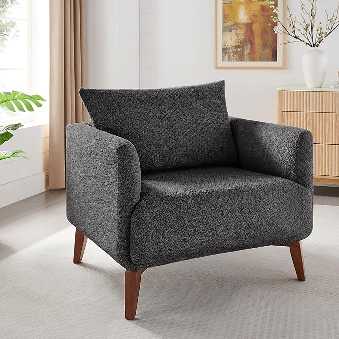 Oversized Accent Chair Modern Boucle Armchair for Living Room Sets of 2 - 37" Wide & Cozy Reading Chair with Solid Wood Legs, Dark Gray Upholstered Lounge Chair for Bedroom & Office (Easy Assembly)-Ruum Studio Home