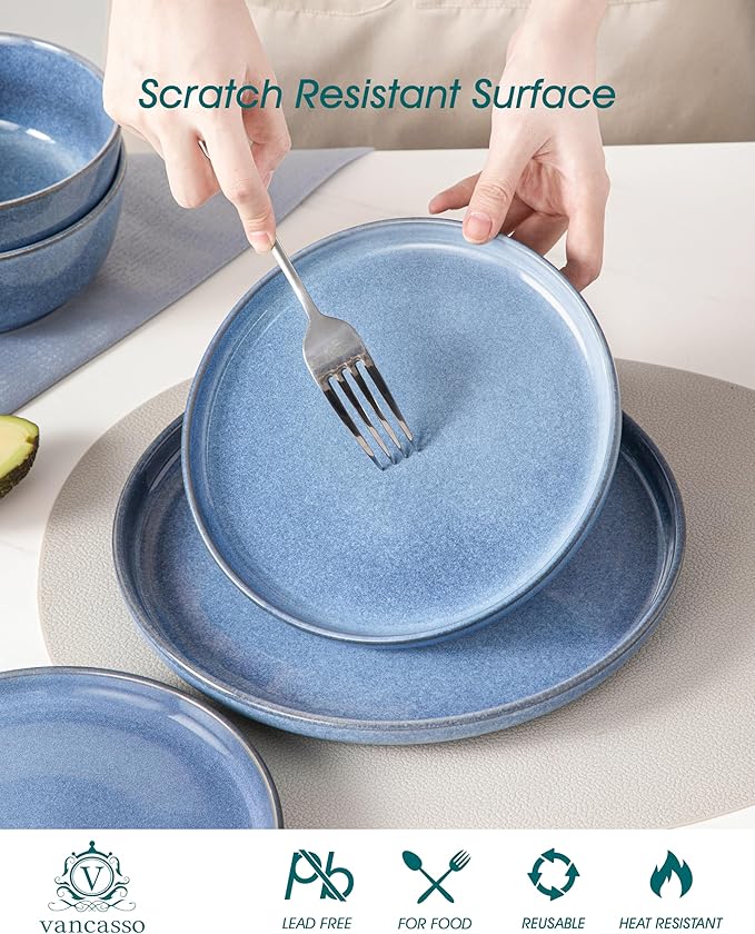 vancasso ANYA 24 Pieces Plates and Bowls Set, Blue Dinnerware Sets, Reactive Glaze Dishes Set for 8, Ceramic Dishware Sets Kitchen Dinner Set, Microwave & Dishwasher Safe-Ruum Studio Home