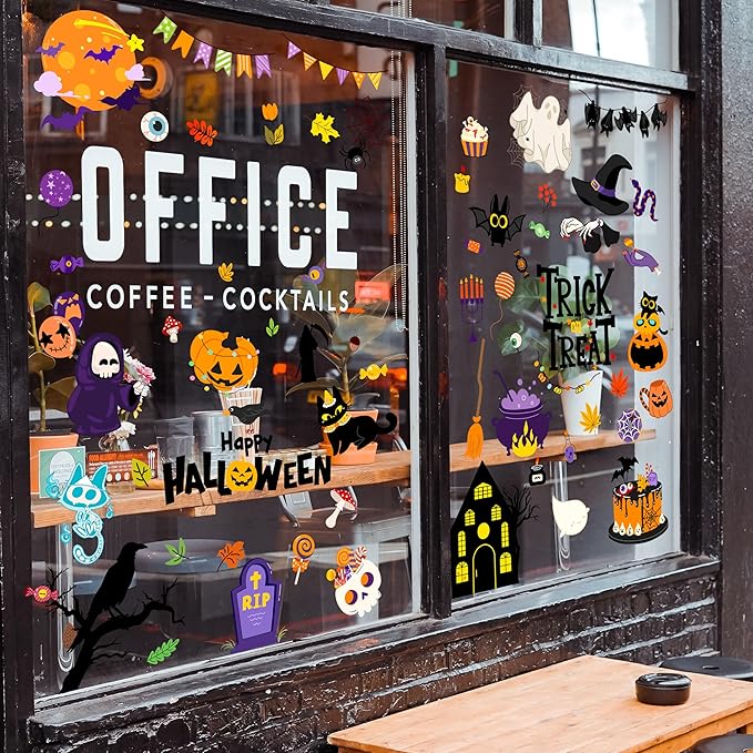 Halloween Window Clings - Halloween Decorations Static Window Stickers for Glass, Removable Large Double-Sided Window Decals for Indoor Home Decor, Bat Fall Cute Party Gift, 65 PCS/9 Sheet-Ruum Studio Home