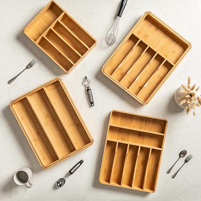 SMIRLY Silverware Drawer Organizer – Bamboo Kitchen Drawer Organizer, Adjustable Utensil Holder and Cutlery Tray, Drawer Dividers for Flatware and Kitchen Utensils-Ruum Studio Home