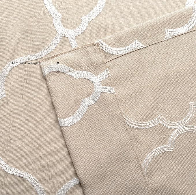 MIUCO Moroccan Embroidered Semi Sheer Curtains Faux Linen Grommet Window Drapes for Living Room 52 x 95 Inch 1 Pair Set, Linen-Ruum Studio Home