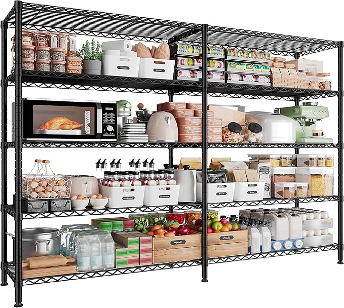 REIBII 1500LBS Storage Shelves Metal Shelving Unit 61.7''W Wire Shelving, 5 Tier Pantry Shelves Kitchen Shelves Adjustable Wire Shelf for Garage Shelving Heavy Duty, 61.7" W*72.4" H*15.8" D-Ruum Studio Home