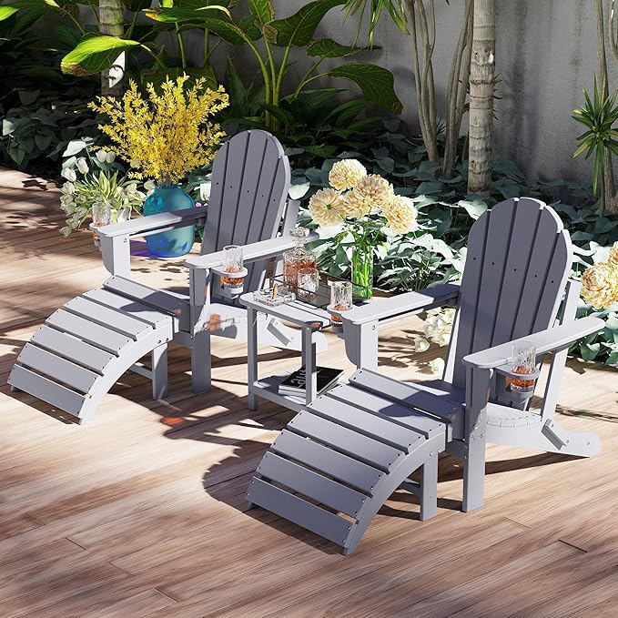 Sundale Outdoor Folding Plastic Adirondack Ottoman, All-Weather Adirondack Chair Footrest, Fade and Rust Resistant, Perfect for Outside Patio Garden Pool Yard Grey-Ruum Studio Home