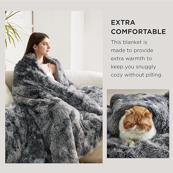 Bedsure GentleSoft Fluffy Sherpa Fleece Faux Fur Blankets Queen Size for Bed, Bedroom Decor Winter Thick Warm Full Queen Blankets, Fuzzy Plush Soft Heavy Mink Tie Dye Grey Bedding Cozy Gifts, 90x90-Ruum Studio Home