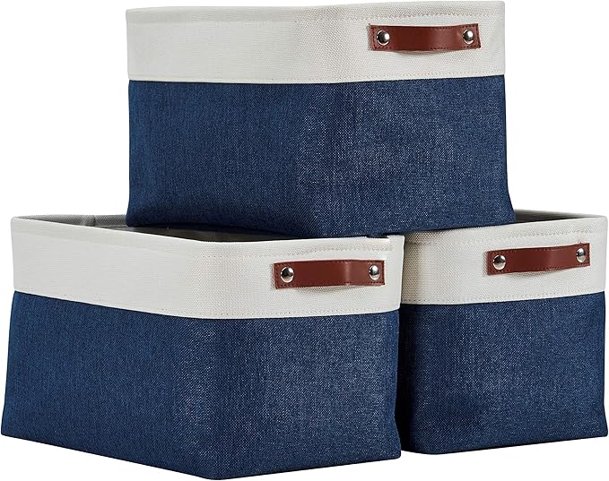 DECOMOMO Storage Baskets for Shelves - Fabric Closet Organizers and Storage Bins, Perfect Baskets for Organizing Closet Toys Nursery (Navy Blue and White, XL - 3 Pack)-Ruum Studio Home