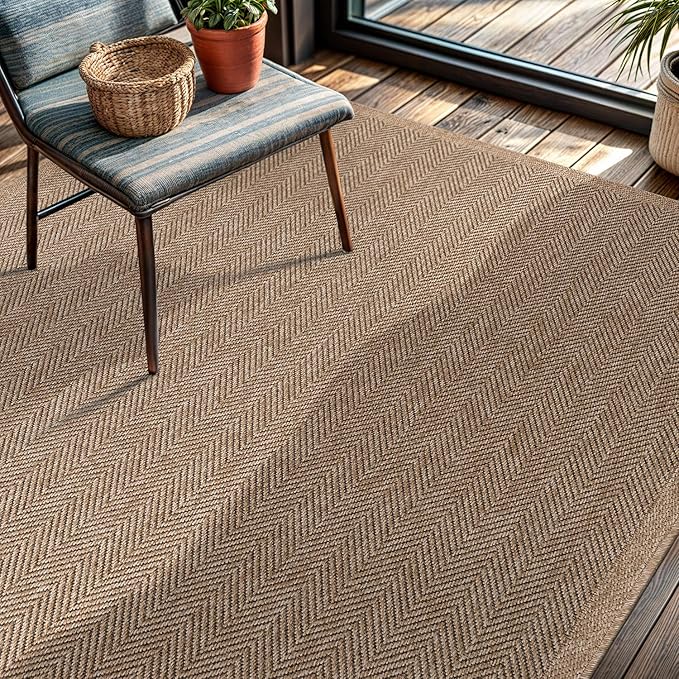 CAMILSON Easy Jute Rug 4x6, Indoor Outdoor Natural Color Fiber Area Rugs for Living Room Patio and Kitchen Rug Herringbone Seagrass Woven Design Easy-Cleaning Washable Outside Carpet Alfombras 4 x 6-Ruum Studio Home