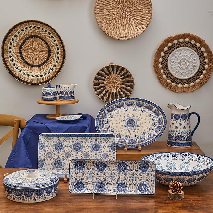 Bico Blue Talavera Ceramic 16 inch Oval Platter, Microwave & Dishwasher Safe-Ruum Studio Home