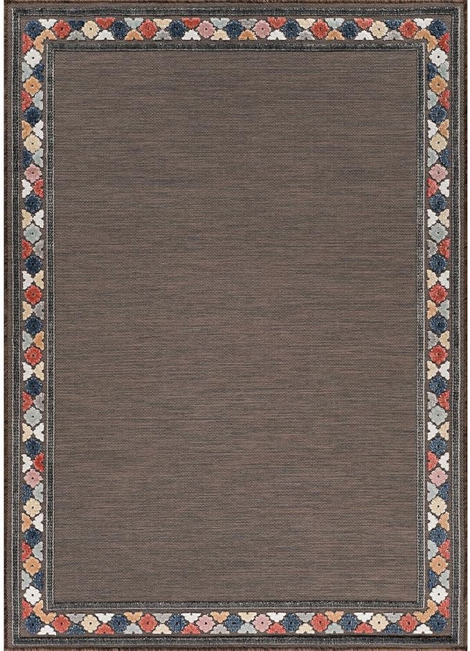Beverly Rug Outdoor Rug 4x6 Modern Bordered Area Rugs for Indoor and Outdoor Patio Easy to Clean Non Shedding Living Room Porch Garden Washable Outside Carpet (4 x 6 Brown)-Ruum Studio Home