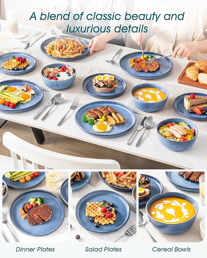 vancasso ANYA 24 Pieces Plates and Bowls Set, Blue Dinnerware Sets, Reactive Glaze Dishes Set for 8, Ceramic Dishware Sets Kitchen Dinner Set, Microwave & Dishwasher Safe-Ruum Studio Home