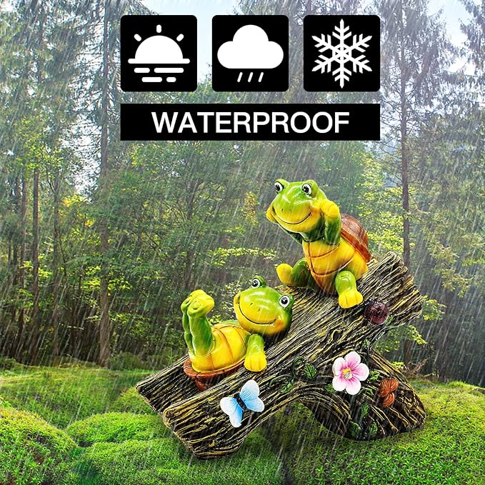 Garden Turtle Figurines Outdoor Decorations, Solar Statue Sweet Frog Face Turtles Decor with 4 LED Lights, Unique Garden Art Resin Statue Gifts for Patio Lawn Porch Yard-Ruum Studio Home
