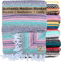 Del Mex Classic Mexican Blanket, Large Authentic Woven Falsa Throw (70"x50"), Artisan Southwest Décor for Beach, Yoga, Outdoors (Mint/Pink/Gray)-Ruum Studio Home