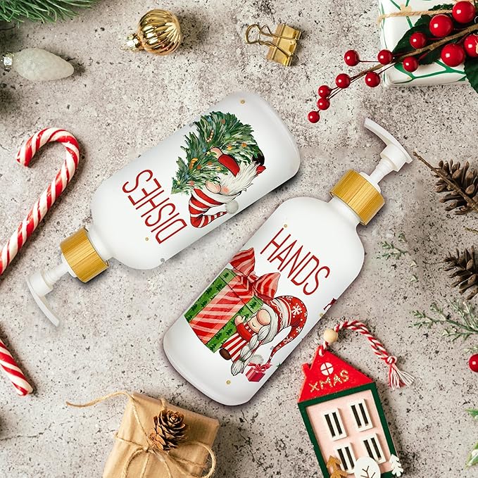 Hexagram Christmas Soap Dispenser Set of 2, Christmas Kitchen Decor, Xmas Gnomes Glass Soap Dispenser for Home Indoor Decorations, Xmas Refillable Lotion Essential Oil Dispensers with Pump-Ruum Studio Home