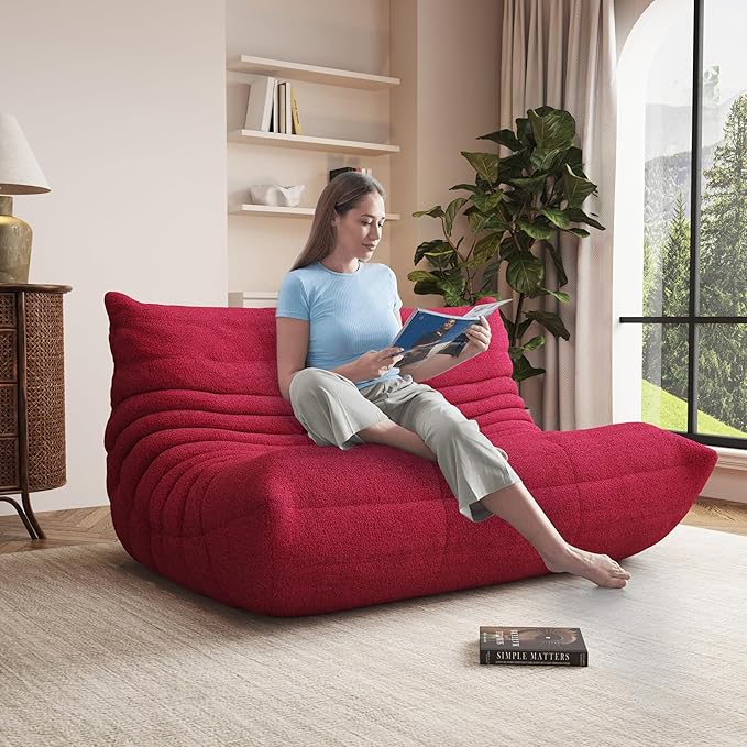 Bean Bag Chair, Oversized Loveseat Fireside Chair for Adults, 2 Seater with Memory Foam Filled, Lazy Sofa Lounge Floor Sofa for Living Room, Bedroom, Office, No Assembly Required. (Burgundy)-Ruum Studio Home