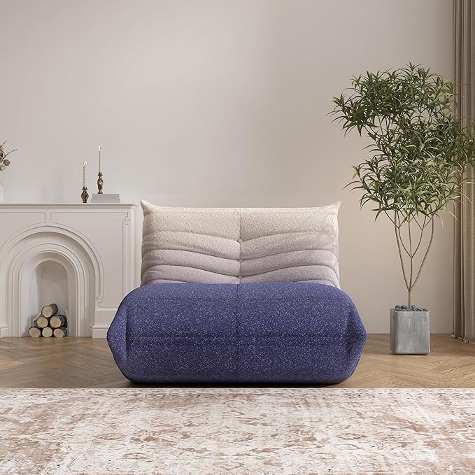 Bean Bag Chair, Fireside Chair Bean Bag Sofa Large Bean Bag Chair for Adults, Bean Bag Chairs for Teens with High Density Comfortable Foam, Memory Foam Bean Bag for Living Room, Bedroom (Blue&White)-Ruum Studio Home