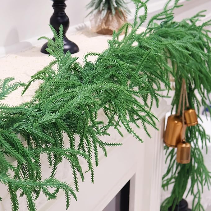 2PCS 9FT Christmas Garland Norfolk Pine Garland Real Touch Artificial Greenery Garland for Mantle Fireplace Table Indoor Outdoor Decor (Normal)-Ruum Studio Home