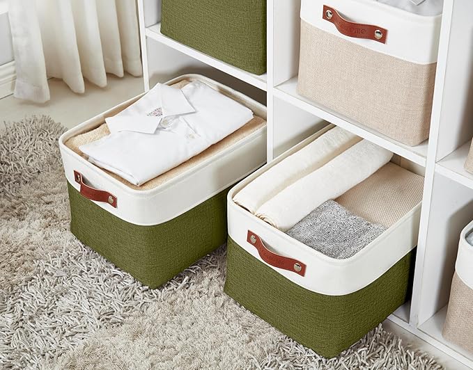 DECOMOMO Storage Bins Fabric Storage Baskets for Shelves, Linen Closet Organization Toys Nursery (Olive Green and White, Large - 3 Pack)-Ruum Studio Home