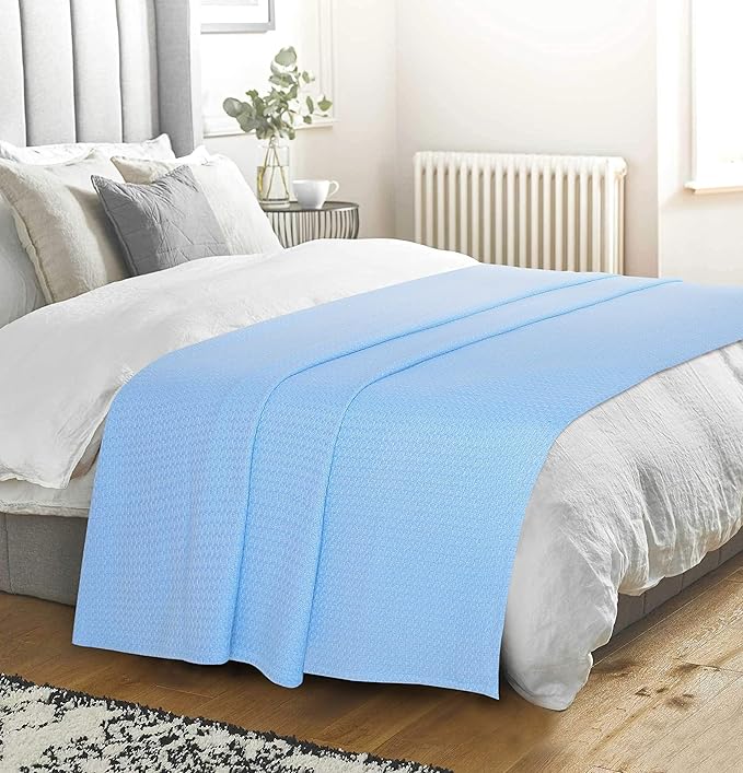 Elvana Home 100% Cotton Bed Blanket, Breathable Bed Blanket Twin Size, Cotton Thermal Blankets Twin, Perfect for Layering Any Bed for All Season, Light Blue-Ruum Studio Home