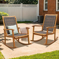 Idzo Wood Wicker Rocking Chair, 400 lbs Capacity, Durable Eucalyptus Wood, Natural Finish, Comfortable Curvy Design, Ideal for Deck, Patio Furniture, Teak Outdoor Furniture, Set of 2-Ruum Studio Home