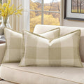 decorUhome Buffalo Plaid Check Fall Throw Pillow Covers 12x20 Set of 2, Outdoor Lumbar Decorative Farmhouse Pillow Covers with Stitched Edge for Bed Couch Sofa, Cream White and Beige-Ruum Studio Home