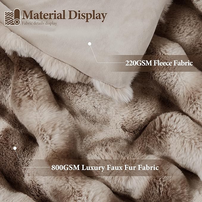 Touchat Luxury 1000GSM Rabbit Faux Fur Blanket, Super Heavy Warm Cozy Brown Blankets for Couch Bed Sofa, Ruched Plush Fuzzy Elegant Soft Reversible Mink Blanket for Living Room Bedroom, 90" x 90"-Ruum Studio Home