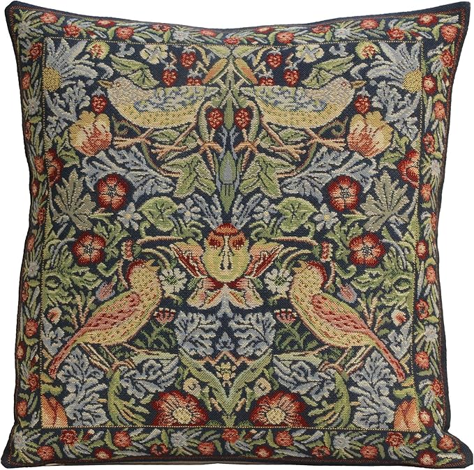 Charlotte Home Furnishings Throw Pillow Covers 16x16 in, Blue Strawberry Decorative Couch Pillow Covers, Boho European Tapestry Cushion Cases, Living Room Cozy Home Decor, Jacquard Woven Soft Cotton-Ruum Studio Home