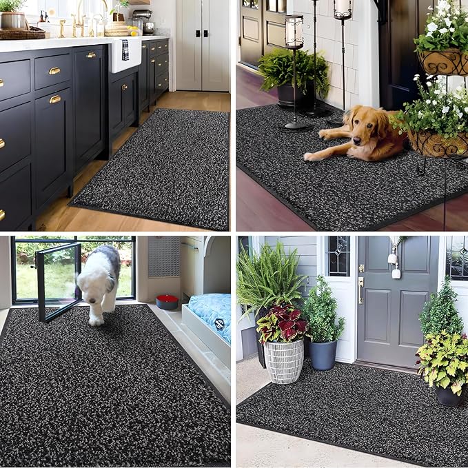 Mibao Front Door Mat, Dirt Trapper Welcome Mat for Outdoor Indoor, Non-Slip Waterproof Doormat, Durable Machine Washable Low Profile Entry Rug for Back Door Outside Patio Porch, 72" x 24", Black-Ruum Studio Home