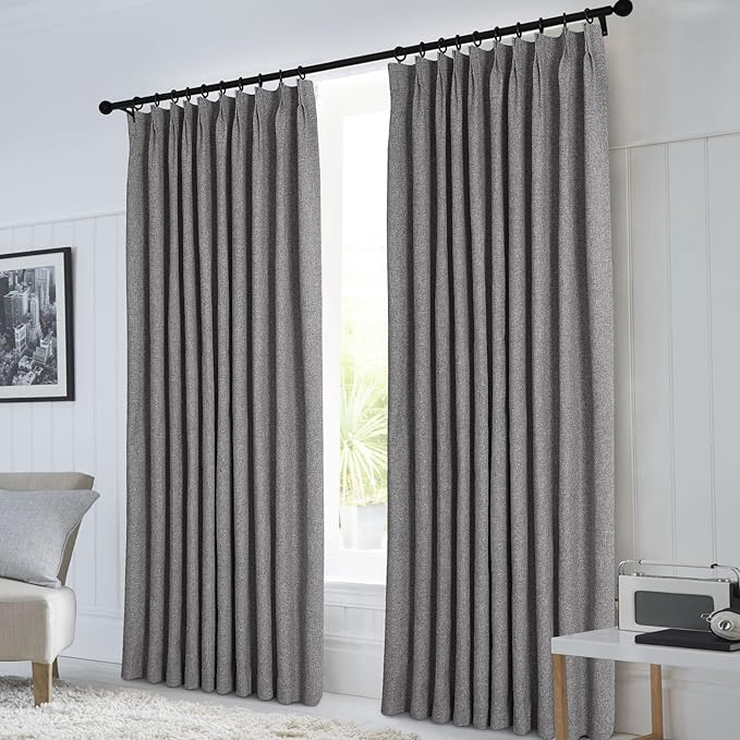 Macochico Pinch Pleated 100% Blackout Curtains Gray Linen Curtains for Bedroom Living Room Farmhouse Thermal Insulated Window Panels Pleated Curtains with Hooks and Tieback 52”Wx72”L 1 Panel-Ruum Studio Home