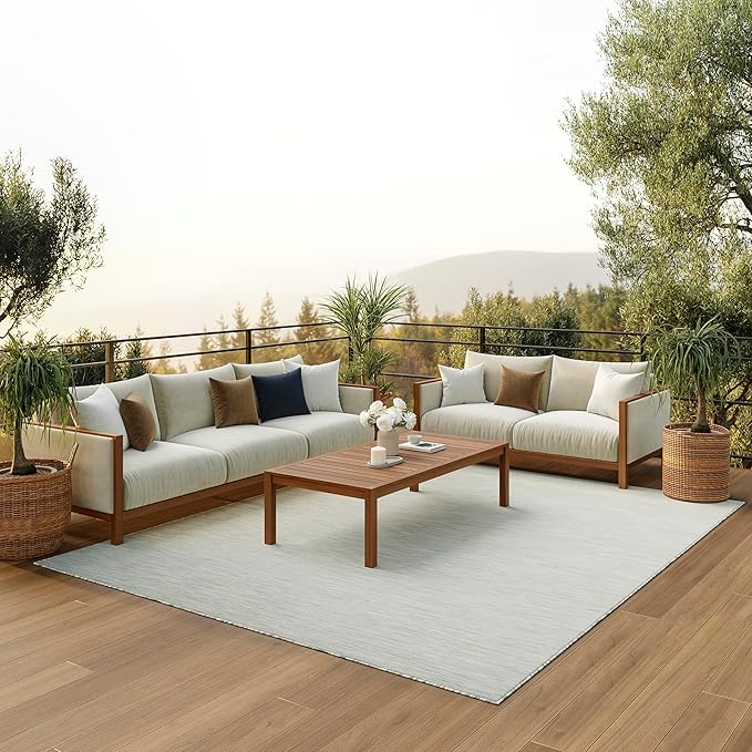 Nourison Home Positano 9' x 12' Light Grey Modern Indoor/Outdoor Rug Polypropylene-Ruum Studio Home