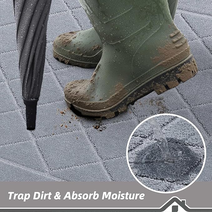 BEQHAUSE Dirt Trapper Door Mat 24" x 36", Doormat Non-Slip Entryway Rugs Washable, Dog Door Mat Stain Resistant and Absorbent Welcome Floor Mat for Front Back Door, Muddy Wet Shoes & Paws, Grey-Ruum Studio Home