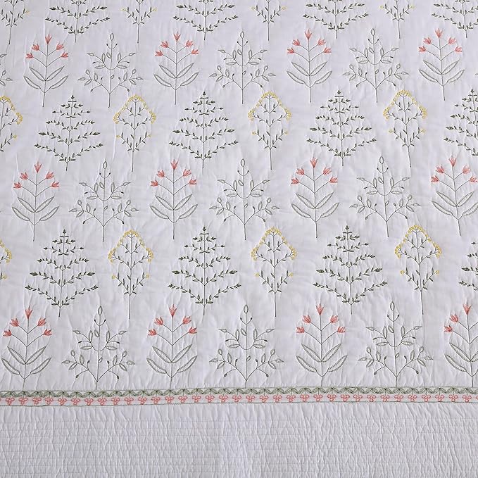 MarCielo 3-Piece 100% Cotton Oversized Bedspread Lightweight Quilt Coverlet Embroidery Farmhouse Bedding Set(TL Floral White,Oversized King (118"x106"))-Ruum Studio Home