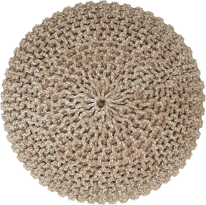 REDEARTH Round Pouf Ottoman - Hand Knitted Cable Boho Poof Home Décor Pouffe Circular Footrest for Living Room - Nursery - Bedroom - Lounge 100% Cotton (18”x18”x14”) - Beige Ivory-Ruum Studio Home