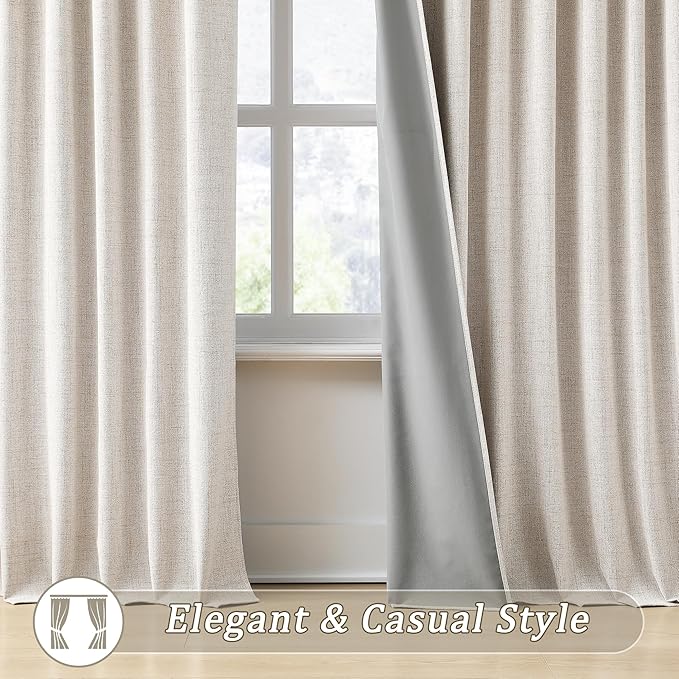 RAIN CITY Blackout Curtains 104 Inch Long 2 Panels,Linen Textured Custom Made Room Darkening Black Out Modern Decorative Drapes for Living Room 100-108 Tall Windows Back Tab with Hooks 50x104-Ruum Studio Home