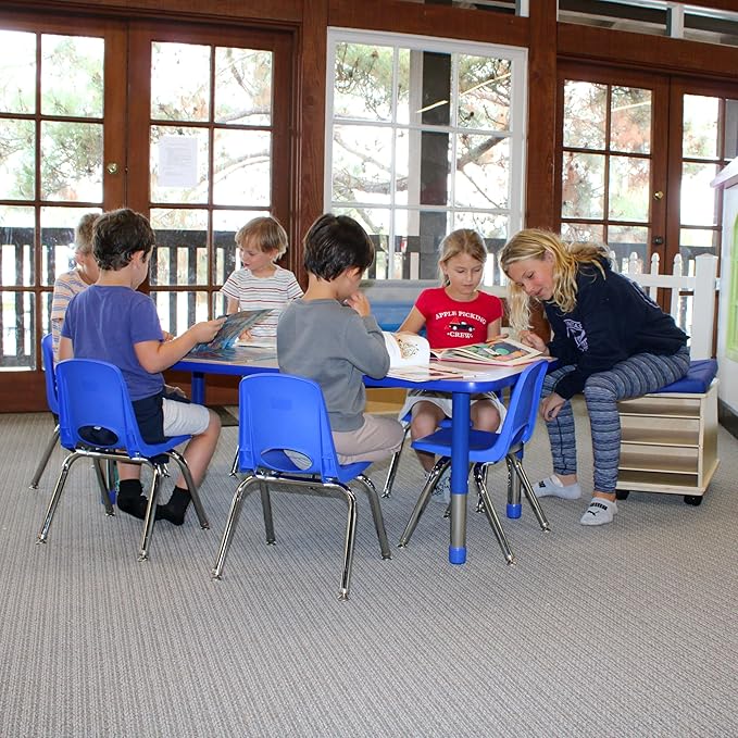 FDP Rectangle Activity School and Classroom Kids Table (30 x 60 inch), Toddler Legs, Adjustable Height 15-24 inches - Gray Top and Blue Edge-Ruum Studio Home