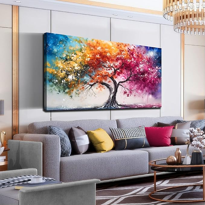 Alsingbago Colorful Tree Canvas Wall Art for Living Room Bedroom Home Office Orange and Pink Tree Picture Modern Artwork Ready to Hang Size 30x60-Ruum Studio Home