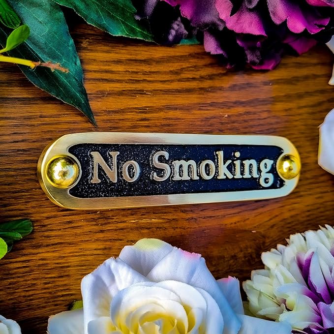 No Smoking Brass Door Sign. Traditional Style Home Décor Wall Plaque Handmade By The Metal Foundry UK.-Ruum Studio Home