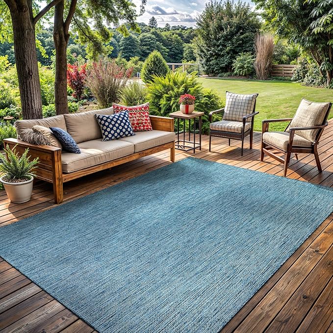 Washable Indoor Outdoor Rug Weather Resistant Carpet Modern Solid for Porch Deck Balcony Backyard Patio Rug 6x9 Aqua Blue-Ruum Studio Home