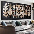 Large Boho Black Wall Art For Living Room Chic Home Wall Art Modern Multicolor Leaves Feather Canvas Wall Art Decor Picture For Bedroom Apartment Kitchen Home Wall Decor 29" X 58" With Framed-Ruum Studio Home