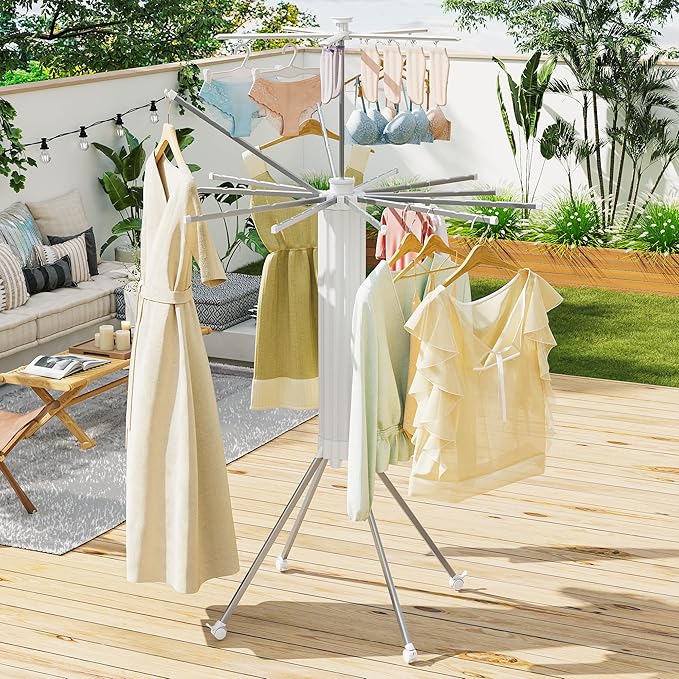 JOOM 4 Legs Double Layer Clothes Drying Rack, Garment Rack Portable and Foldable Space Saving Laundry Drying Rack - Drying Rack Clothing Floor Folding Balcony Bedroom Household Aluminum-Ruum Studio Home